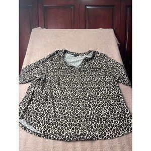 Zac & Rachel W Leopard  Print Top Size 3x 3/4 Sleeve Business Casual Zip Pockets